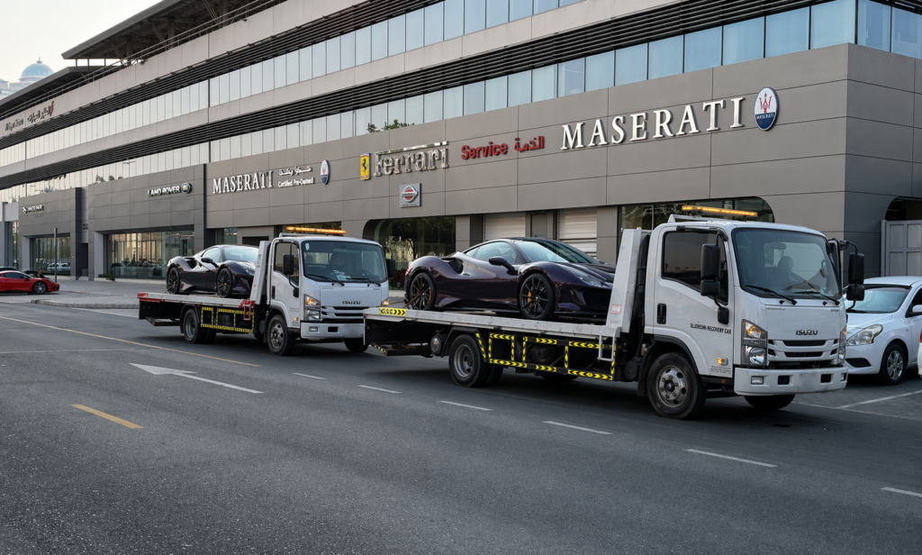 Luxury cars lined up for transport